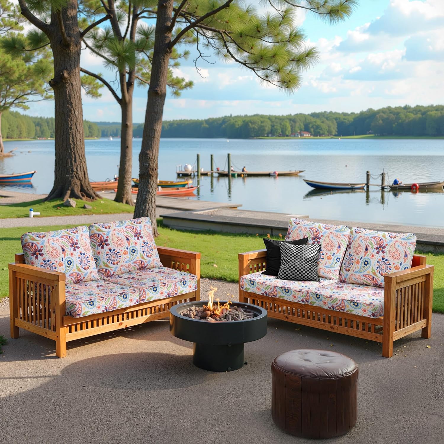 24x24 Inch Outdoor Cushions for Patio Furniture Water-Repellent Patio Chair Cushions 2-Year Fade Resistant Deep Seat Cushions, Replacement Cushions for Outdoor Furniture (Red Flower)