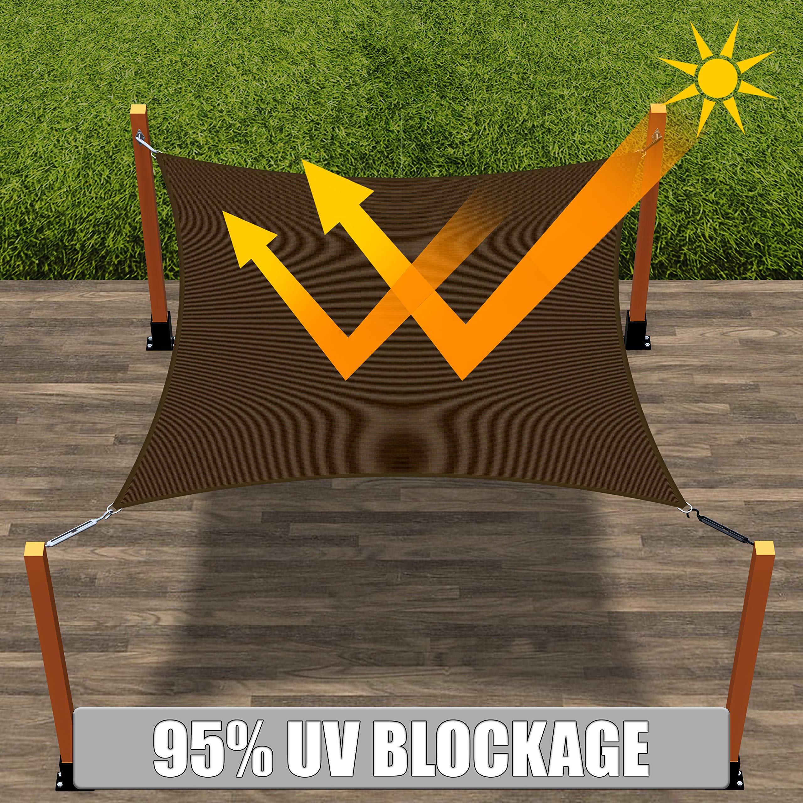 ShadeMart 14' x 16' Brown Sun Shade Sail Rectangle Canopy Fabric Cloth Screen smTAPR1416, UV Resistant & Water Permeable, Heavy Duty, Carport Patio Outdoor - (We Customize Size)