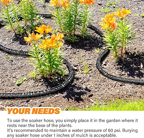 Miniatura 5 de Manguera de remojo de alta resistencia mejorada de 15 pies, mangueras de jardín planas gruesas, tubo de riego por goteo flexible y a prueba de