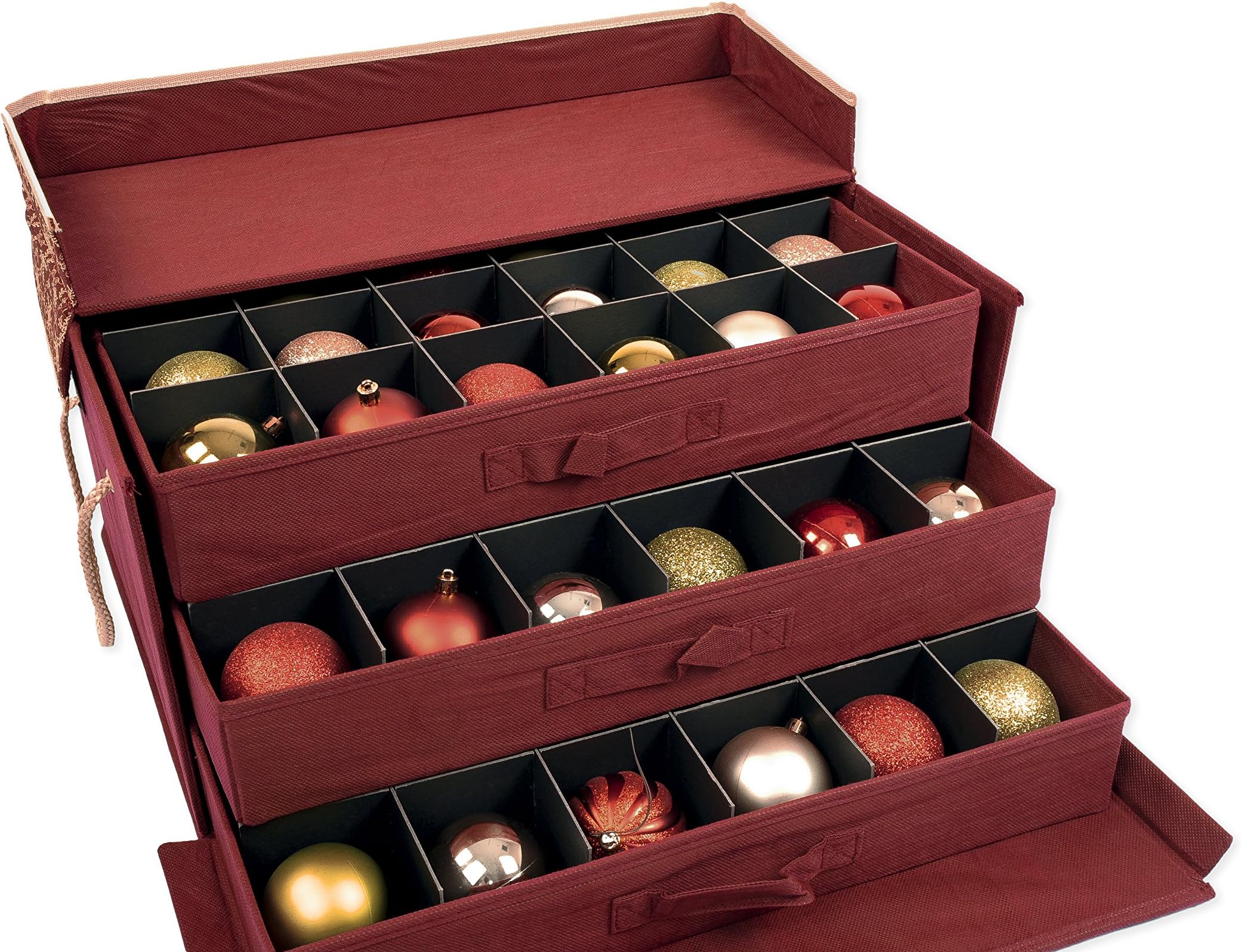 Santas Bags Decorated Three Tray Ornament Storage Box