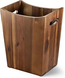 2 Gallons Rectangular Wastebaskets - Acacia Wood Waste Basket with Handles - Small Trash Can for Bathroom - Brown Garbage Bin for Spa Bathroom Decorative, Kitchen Counter, Living Room (Walnut)