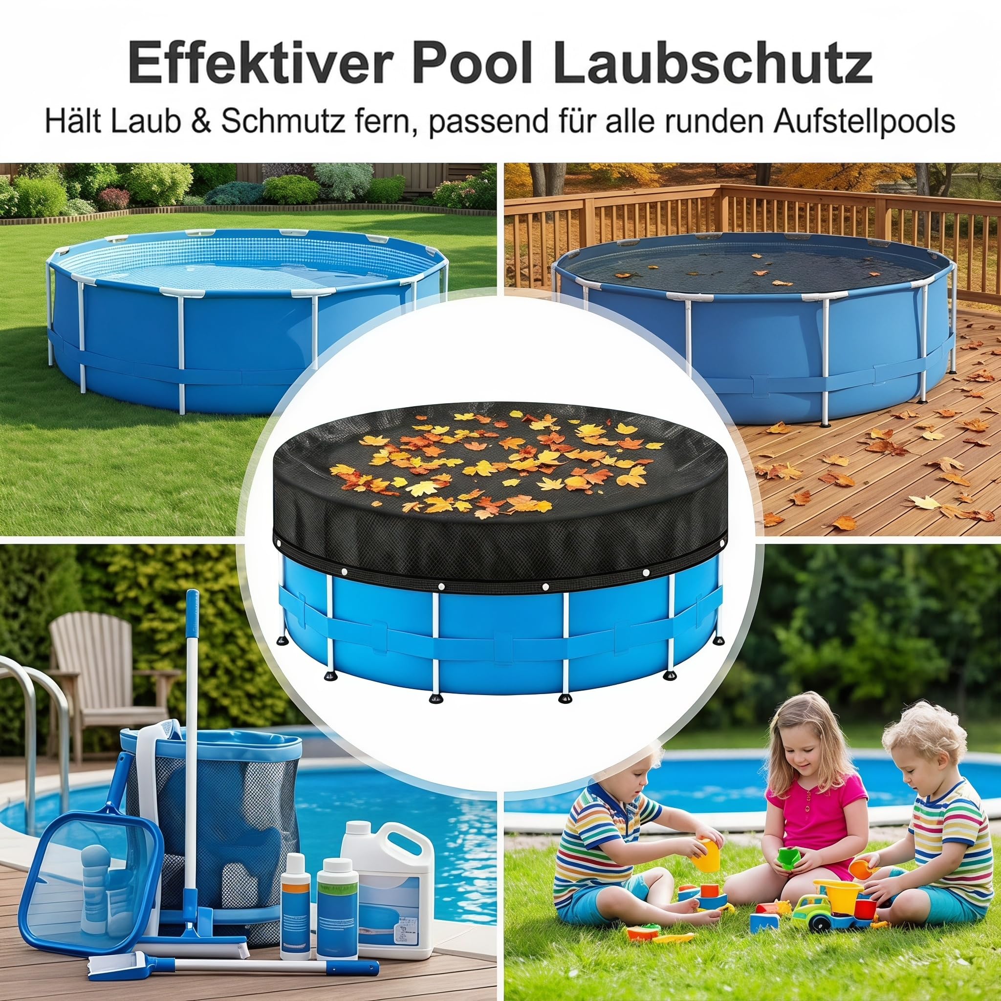 Runde Pool Laubschutznetz, 3,7m Schutznetz für Aufstellpools,Pool-Laub-Netzabdeckung, Hält Blätter & Schmutz fern,Reißfest und Verstopfungsfrei, Poolnetz Feinmaschig für Haus,Garten,Hof,Hote