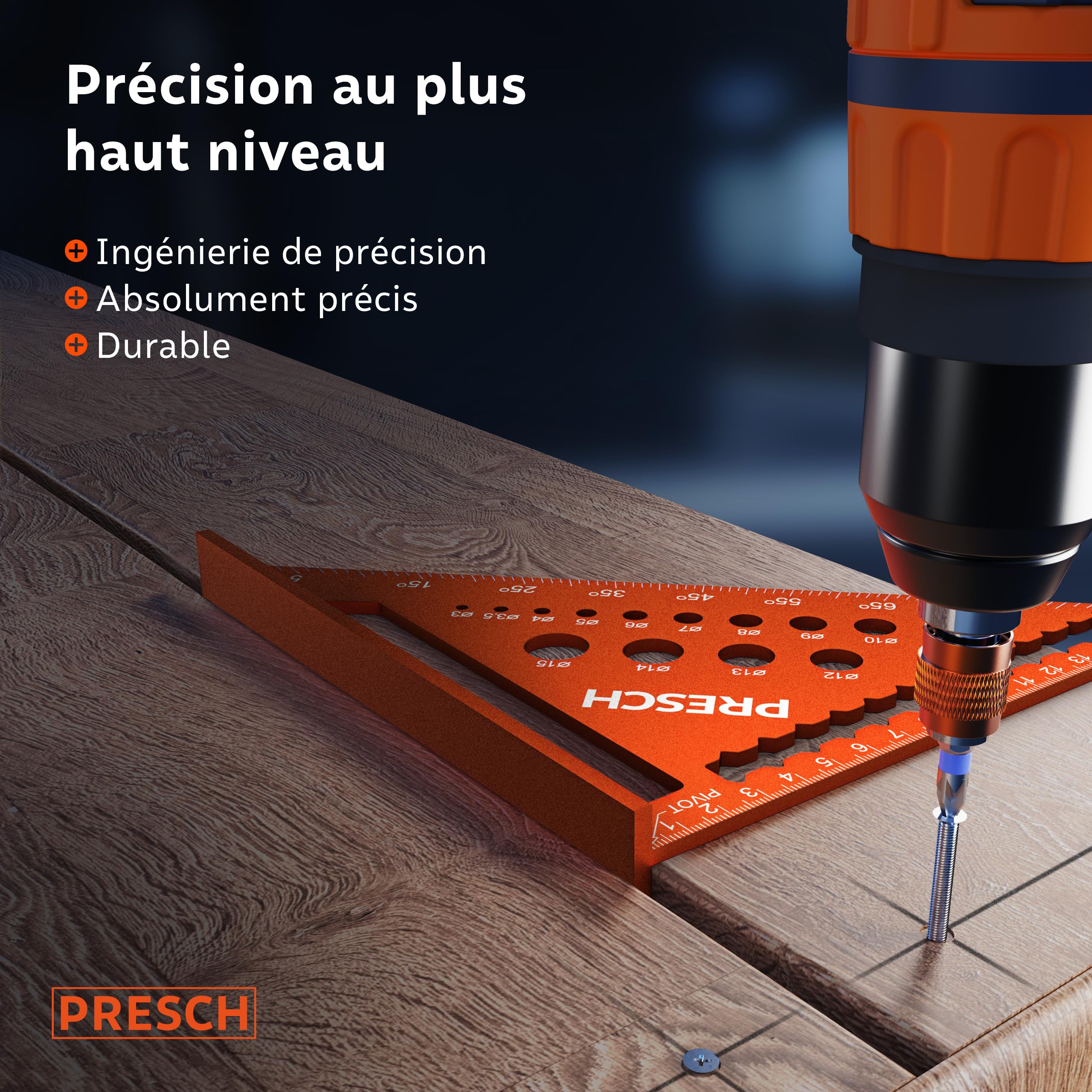 Presch Équerre de menuisier Set - 180mm & 300mm - Surface innovante effaçable - Guide de perçage intelligent - Aluminium fraisé de haute précision pour des angles de 90° toujours précis