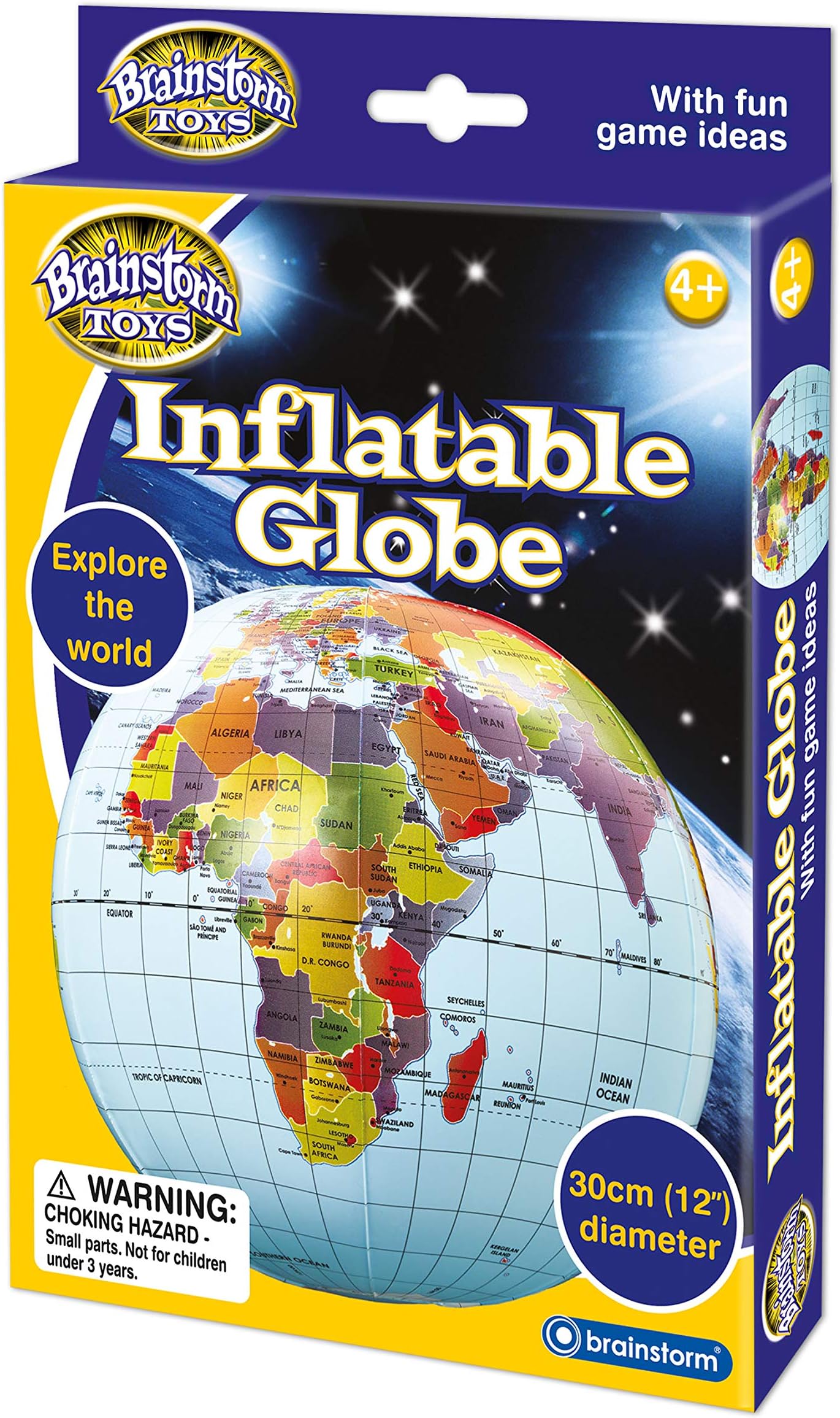 30cm Inflatable Globe – World Map with Longitude & Latitude Lines, Fun Educational Geography Toy with Interactive Game Ideas for Kids