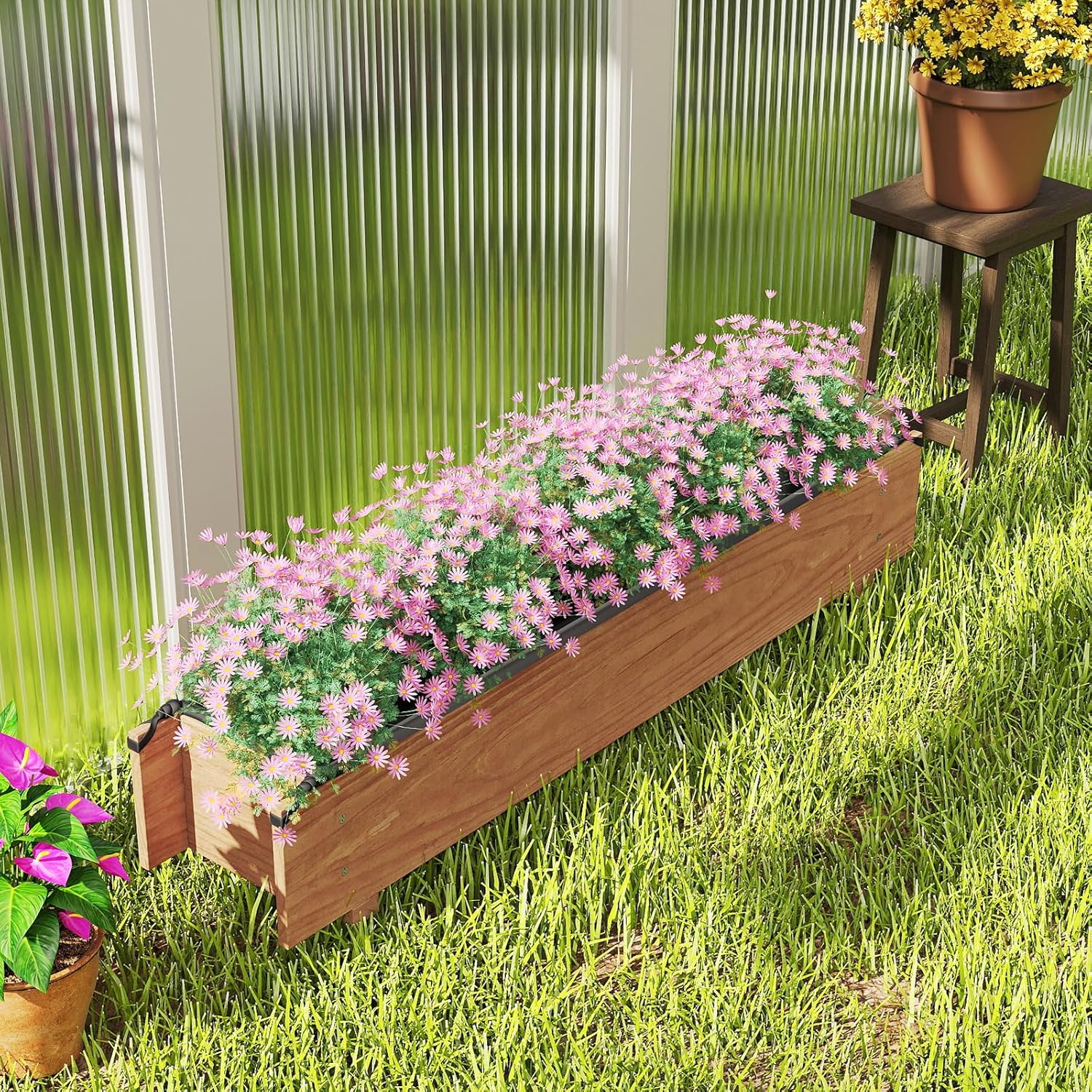 Giantex Wood Raised Garden Bed, Rectangular Planter Box w/Drainage Hole, Removable Liner for Growing Vegetable Flower Herb, Indoor Outdoor Plant Container for Backyard Deck Balcony, 36"x7"x7"