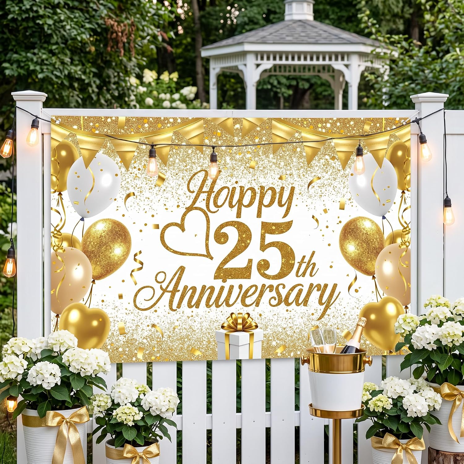 Gold Glitter 25th Anniversary Banner Backdrop, Sparkly Party Supplies image 4
