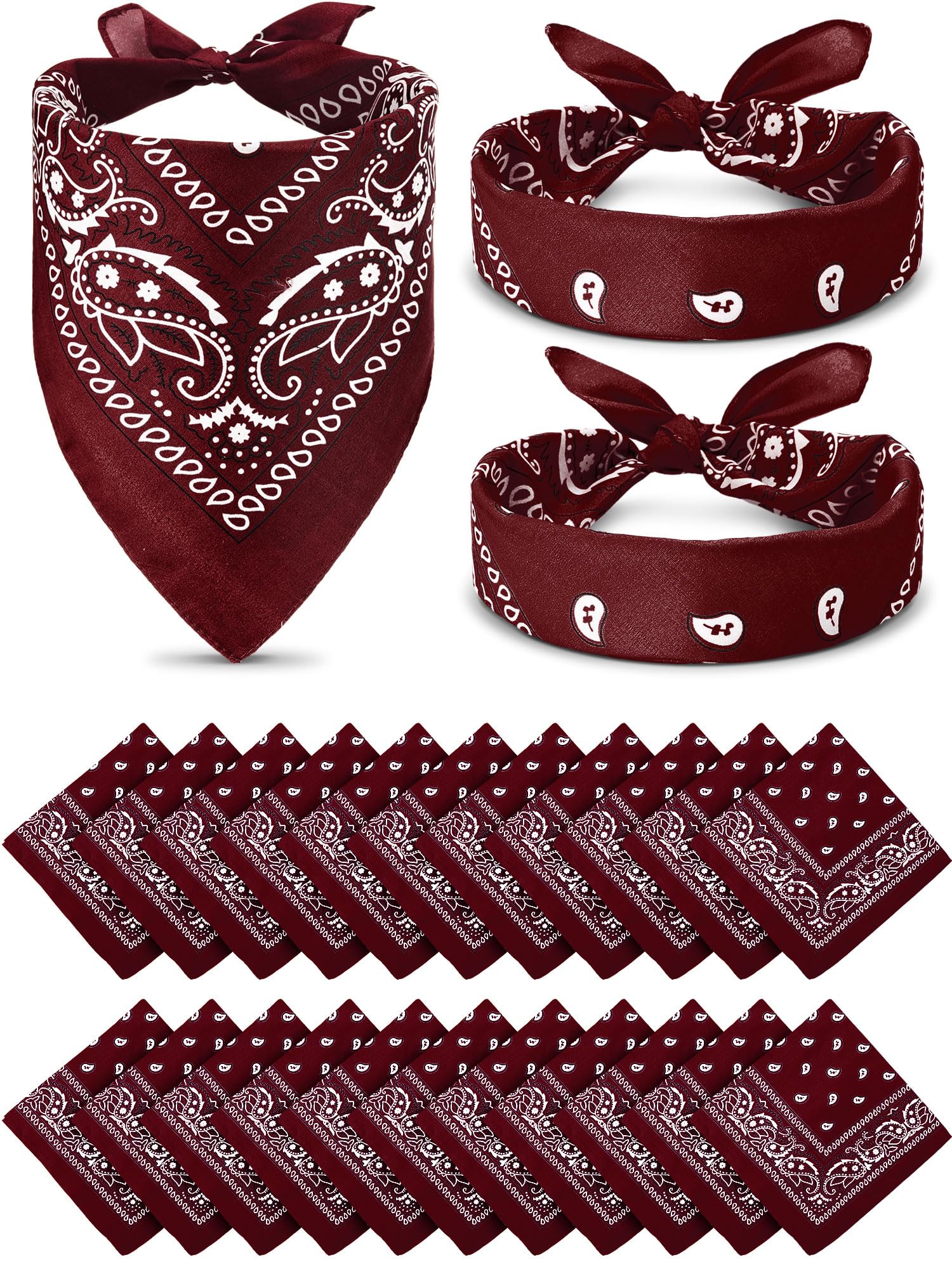 Unittype 36 Pieces Paisley Bandana Novelty Headband Square Scarf Cowboy Bandanas for Western Party Costume