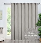 GRALI 100% Blackout Linen Textured Curtain for Patio Sliding Door, Extra Wide Home Fashion Wall Divider Window Drape (100 inch Wide by 84 inch Long, White, One Panel)