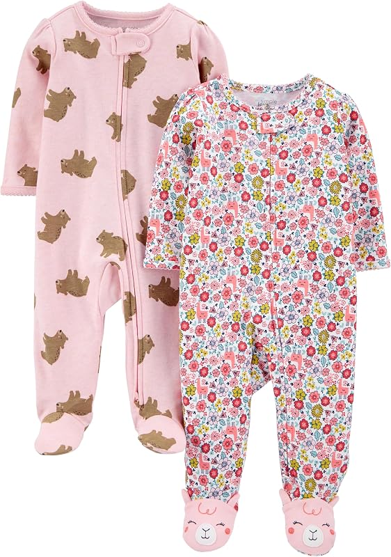 Dormir y jugar con pies de algodón para bebé niña, paquete de 2