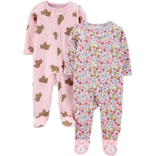 Macacão de dormir para bebês Cotton Sleep and Play, Pack of 2 Simple Joys by Carter'sMeninas Macacão de dormir para bebês Cotton Sleep and Play, Pack of 2 Simple Joys by Carter'sMeninas