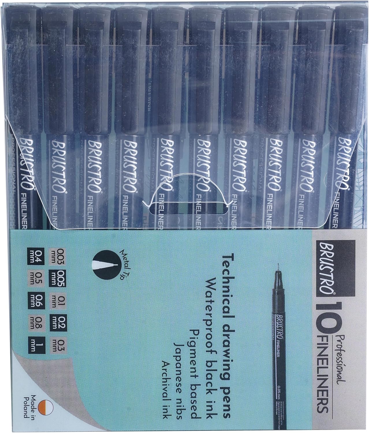 BRUSTRO Professional Pigment Based Fineliner - Set of 10 Colour - Black