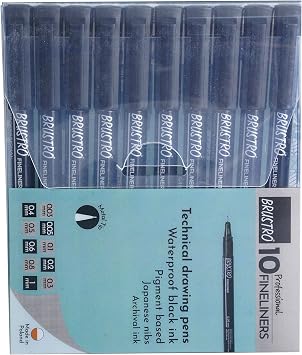 BRUSTRO Professional Pigment Based Fineliner - Set of 10 Colour - Black