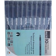 BRUSTRO Professional Pigment Based Fineliner - Set of 10 Colour - Black
