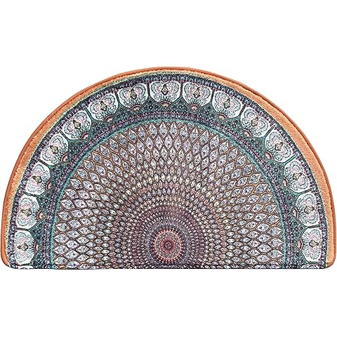 Generic Semi Round Boho Bathmat Sun and Moon Fun Bath Mat Non Slip Washable Bathroom Decor Half Circle Bohemian Home Floor Doormat Semicircle Indoor Rug (Lotus), Small, BYB46201