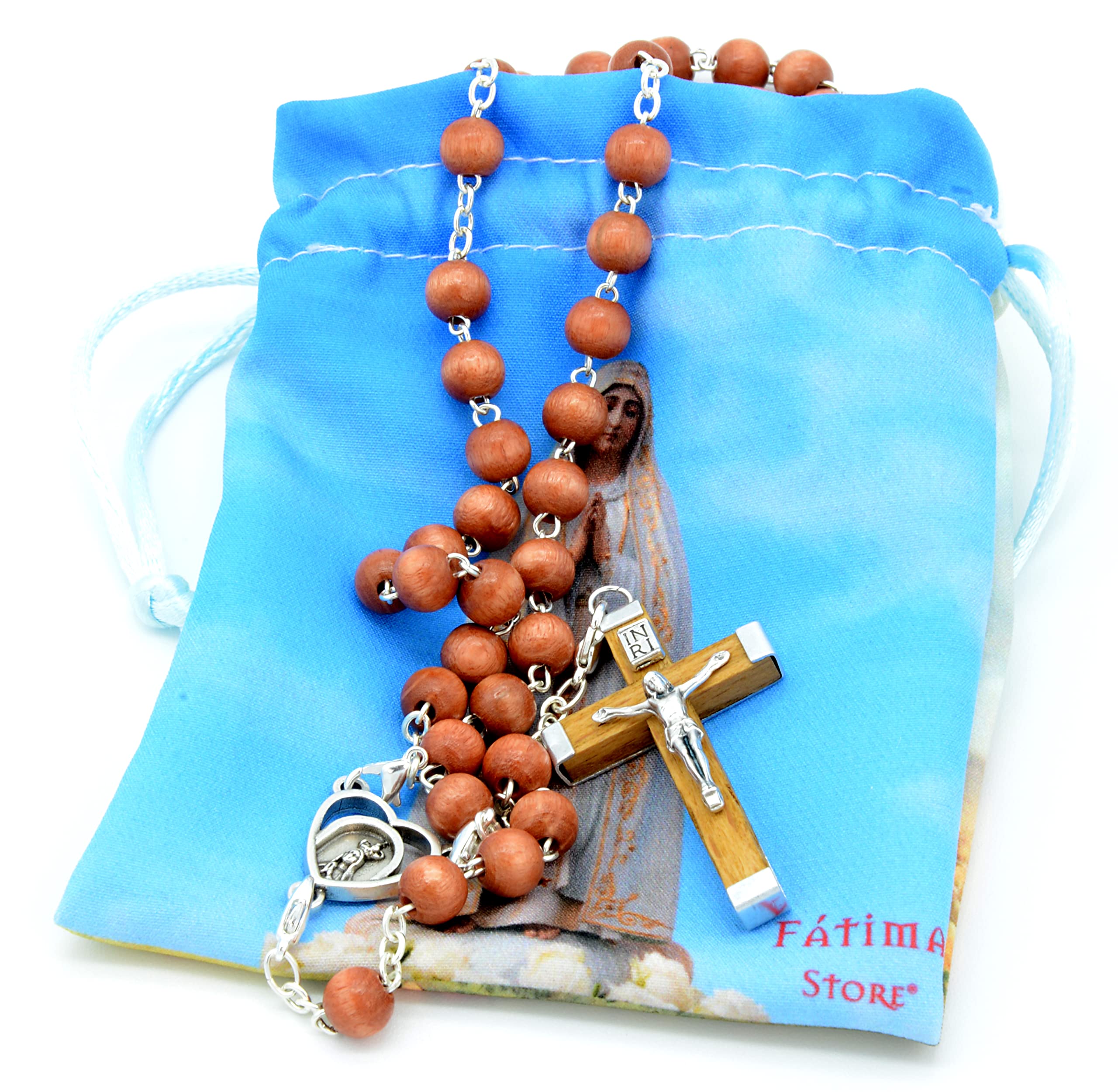 Religious Wood Rosary Cross 59 Beads Cross 5cm Brown Wood Rosary, 33 cm - Image 2