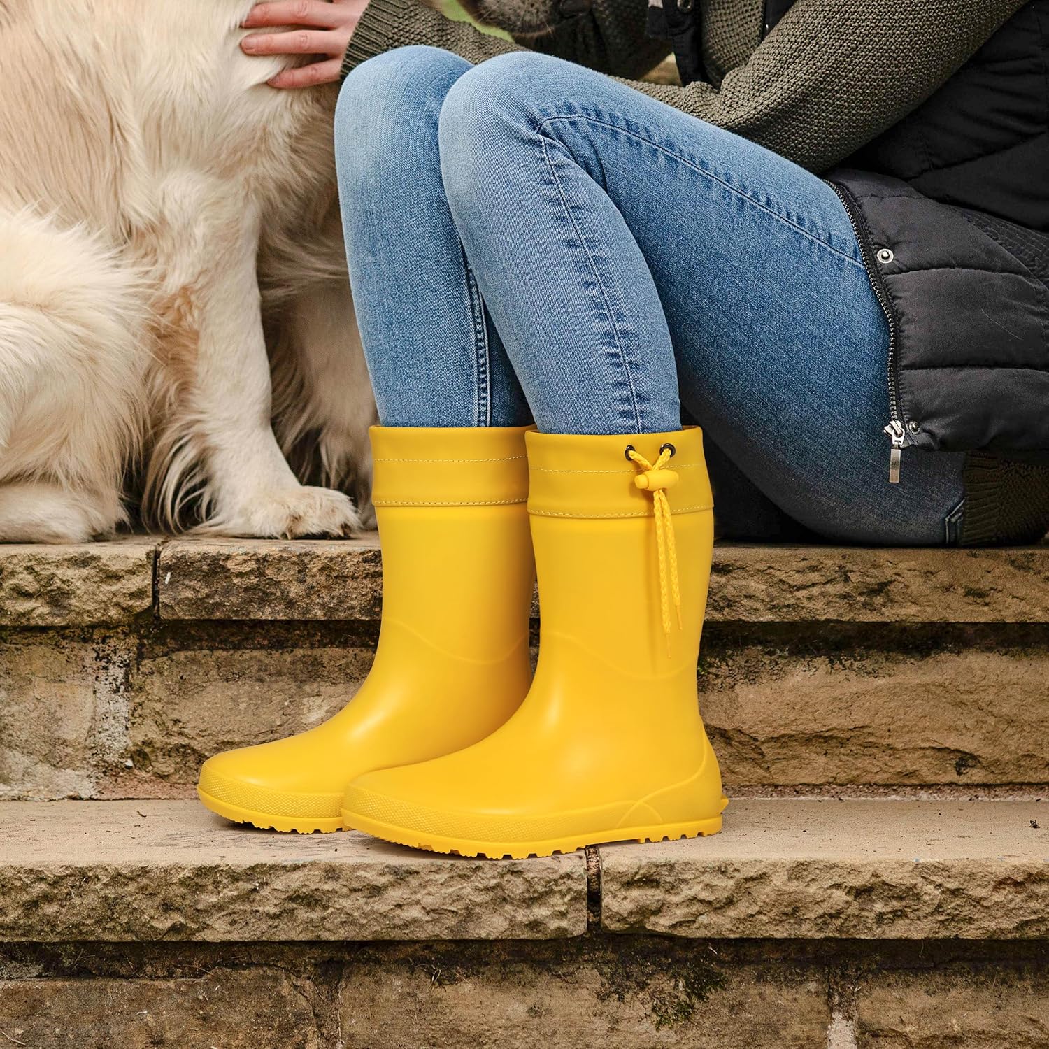 Asgard Women's Mid Calf Rain Boots Collar Gardening Boots Ultra Lightweight Portable Garden Shoes