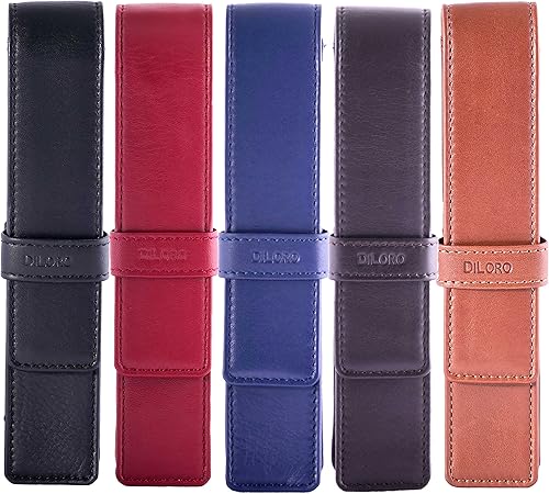Miniatura 6 de DiLoro Estuche de cuero para bolígrafo individual para una fuente, bolígrafo y lápiz (Bugatti Tan)