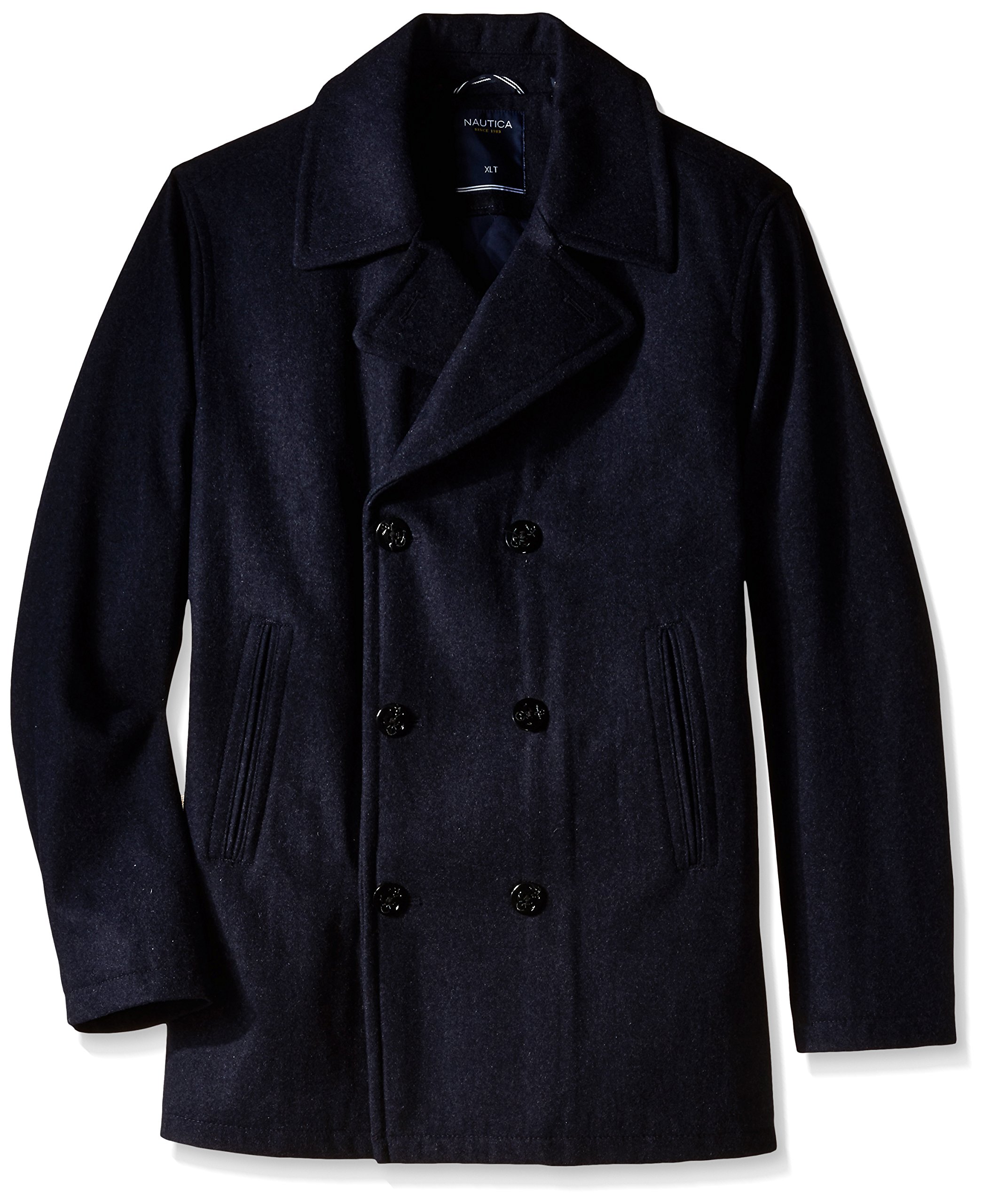 Nautica Mens Wool Blend Peacoat Double-Breasted Winter Coat Regular Big Tall Sizes