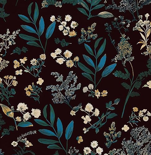 Miniatura 23 de Papel Tapiz de Hoja Azul/Dorada Despegar y Pegar Papel Tapiz Vintage Floral Oscuro Impermeable Autoadhesivo Removible Boho Papel de Pared Moderno