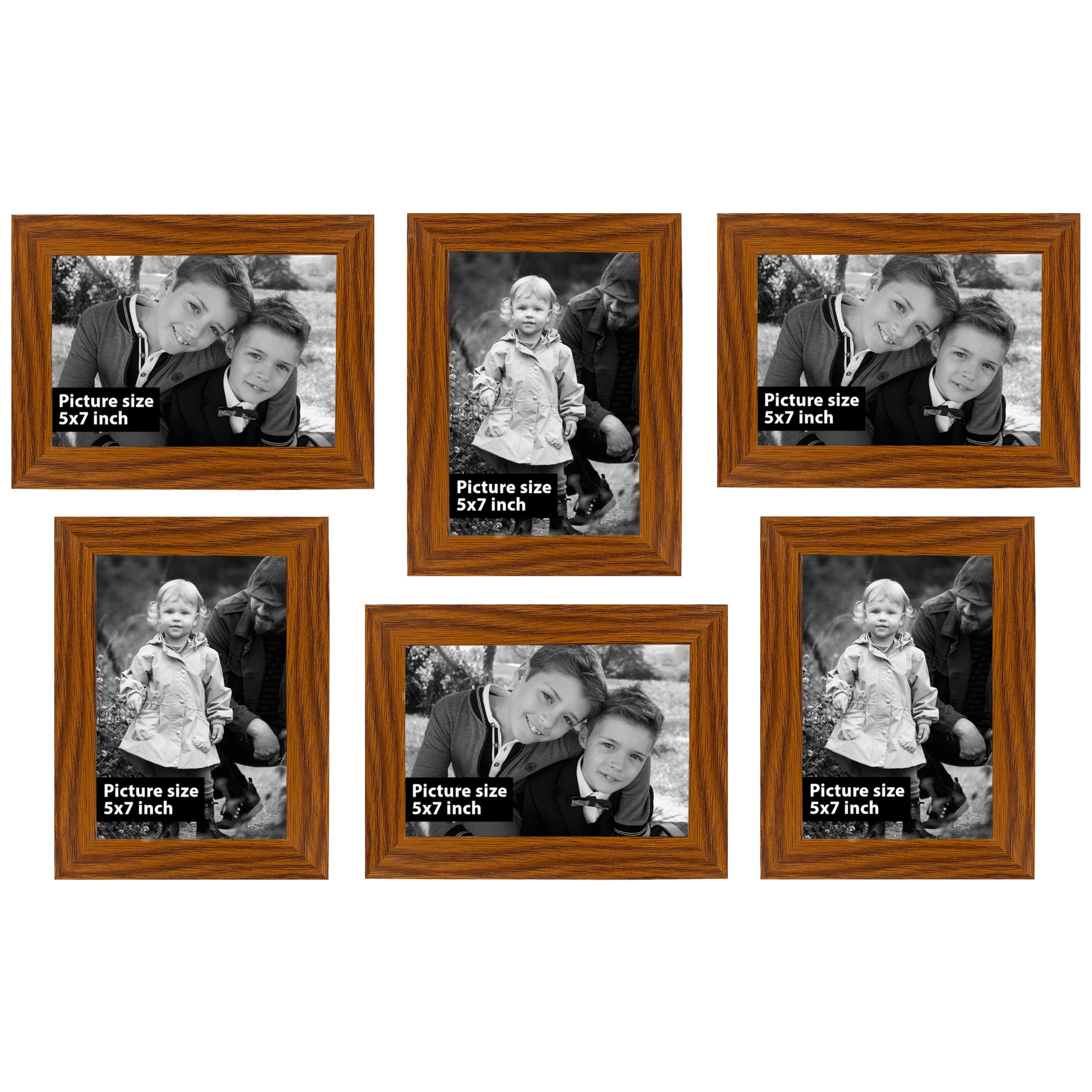 Art Street Decorative Premium Set of 6 Individual Wall Hanging Picture Frame for Home, Living Room, Study Room Decor & Office Decor(5 x 7 Inch Picture Size) - Brown