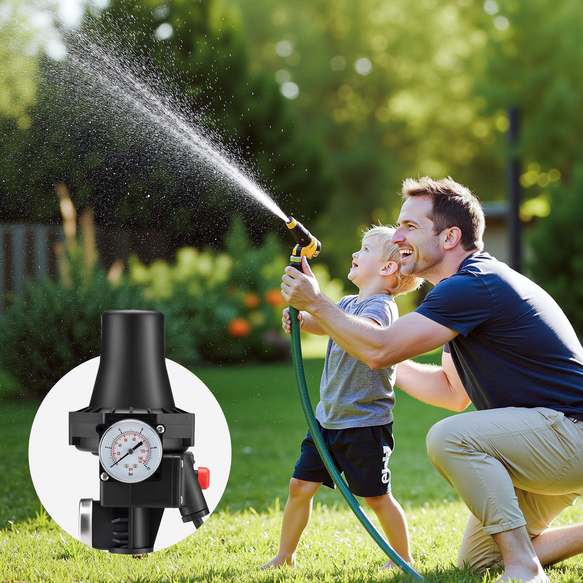 Wiltec Wyłącznik ciśnieniowy SKD-3 do hydroforów i pomp wody 230 V, ochrona przed suchobiegiem IP65, presostat do hydroforu z regulacją ciśnienia