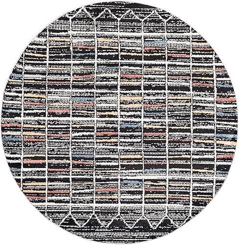 Miniatura 2 de Unique Loom Aramis Collection - Alfombra de área, calibre (redonda, 5 pies 3 pulgadas x 5 pies 3 pulgadas, multinegro)