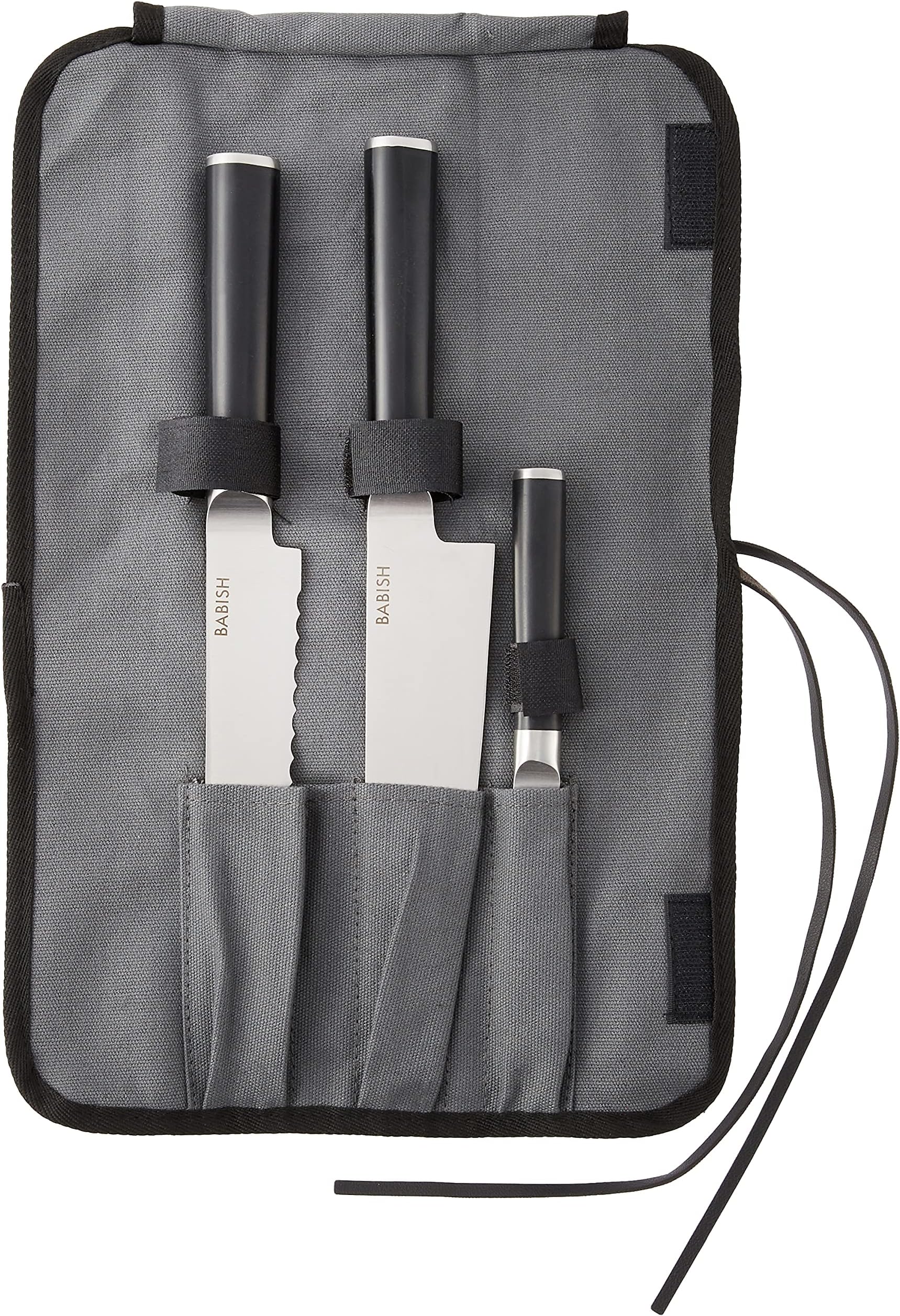 3-Piece German High-Carbon Steel Cutlery Set (Chef, Bread & Paring Knives) with Canvas Knife Roll