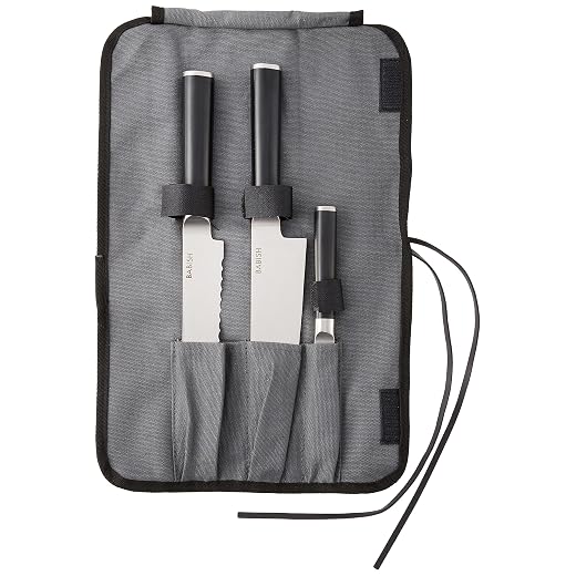 Babish German High-Carbon 1.4116 Steel Cutlery Knife Set, 3-Piece (Chef, Bread, & Pairing Knive) w/Kitchen Knives Roll