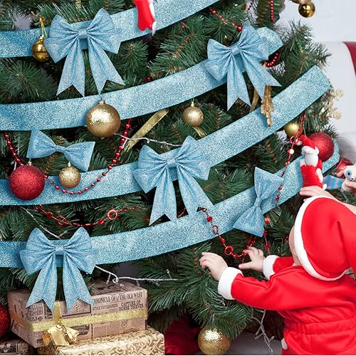 Miniatura 5 de Dilunave 2 rollos de cinta de Navidad de 20 yardas con purpurina metálica con borde de alambre, cintas decorativas de tela para envolver fiestas,