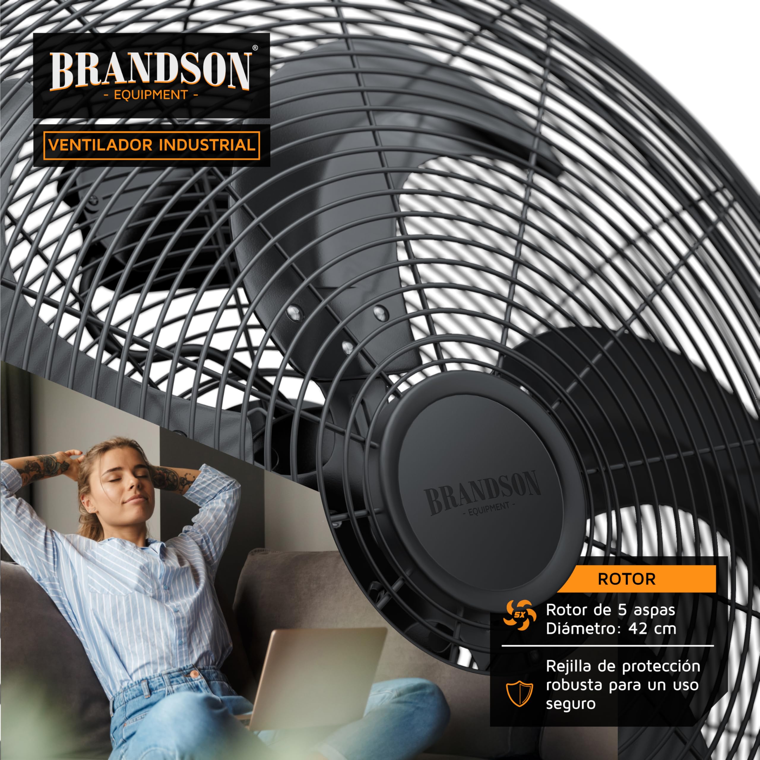 Brandson - ventilador de suelo estilo retro 120 Watt - ventilador industrial 50cm - alto flujo de aire - inclinable y versátil - negro mate