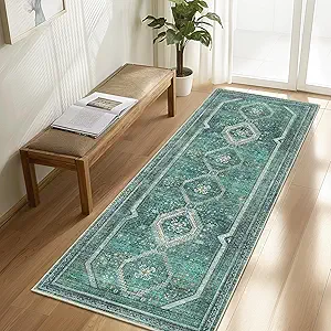 GENIMO 2x10 Non Slip Hallway Runner Rug, Machine Washable, Thin & Low Pile Lightweight for Kitchen, Laundry, Entryway, Bedroom & Living Room, Teal