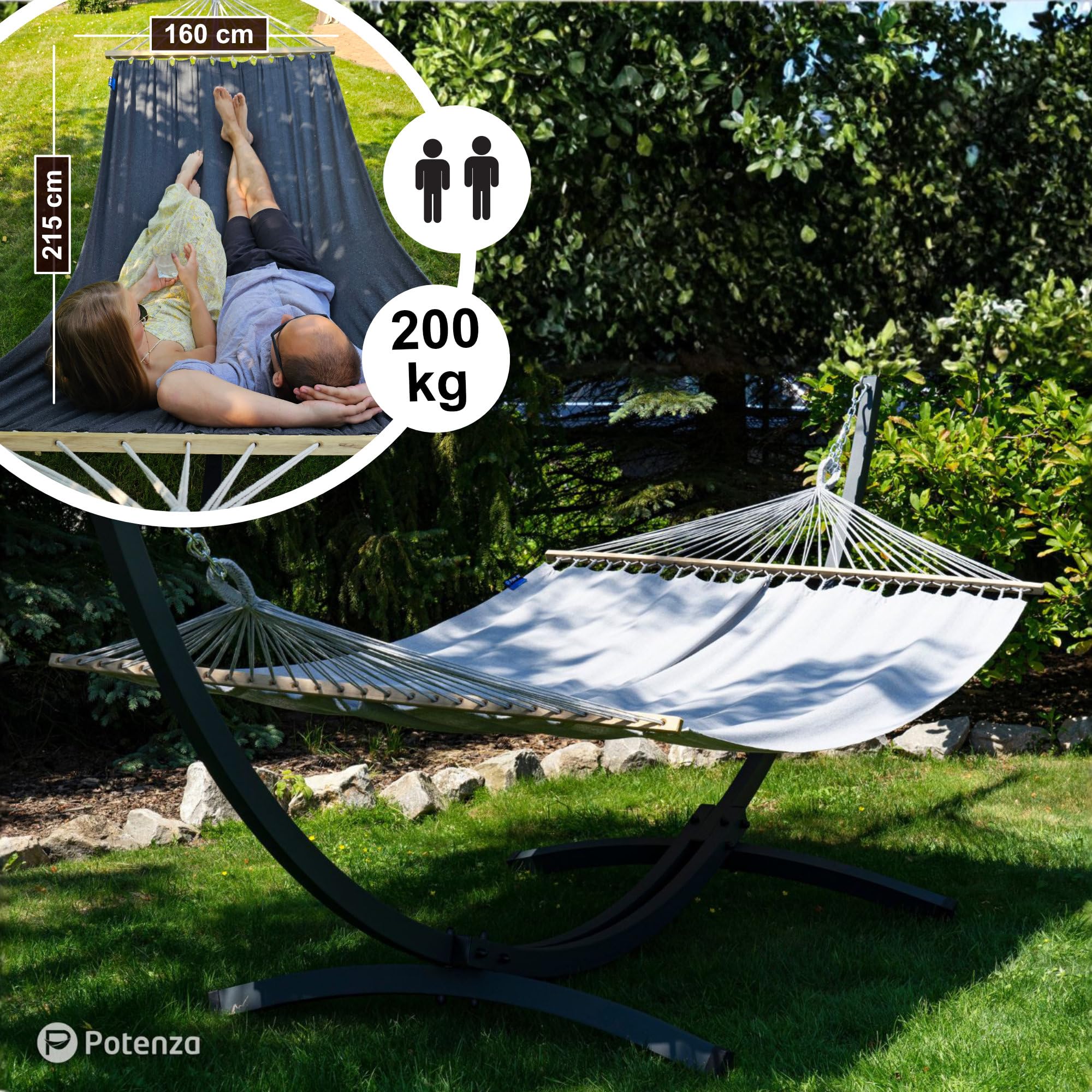 hängematte potenza Outdoor Stabhängematte mit Gestell für 2 Personen I 100% Baumwolle Merida Doppelhängematte XXL 215x160, 200kg I Verzinkter Hängemattengestell 350kg, wetterfest Garten Color:Dark Grey/Pastel Green Schutzblech hinten (2026) zum Historical High Price : 225