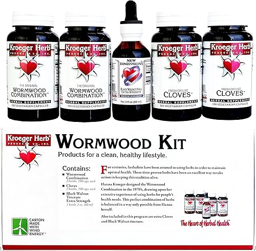 Miniatura 6 de Kroeger Herb Products, Kit de suplemento de hierbas de ajenjo, nogal negro, clavo, quassia, limpieza desintoxicante de madera de gusano, cápsulas,