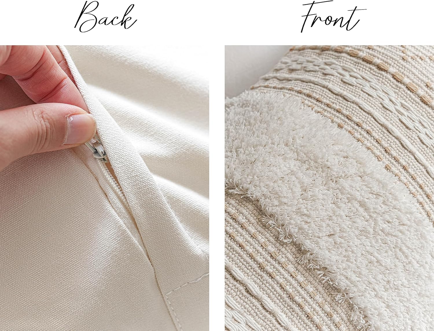 BlissBlush 20X54 Oversized Large Lumbar Pillow Cover for Bed, Rectangular Long Decorative Throw Pillowcase, Cotton Boho Accent Cushion with Tufted Pattern and Tassels, Cream Beige Neutral (Cover Only)