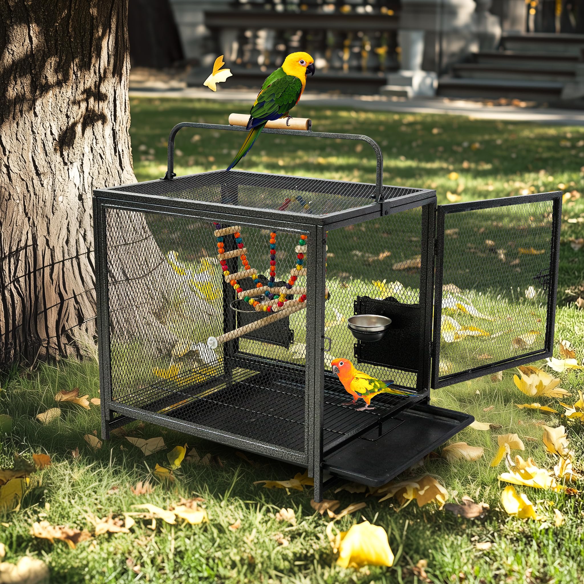 BingoPaw Jala para Loros Jaula Agapornis Grande 58.5x46x56.3cm Jaula para Periquitos Pájaros Bird Cage Gaiola Passaros Canario Ninfas Portable con Columpio, Escalera, 2 Cuencos y Bandeja Extraible