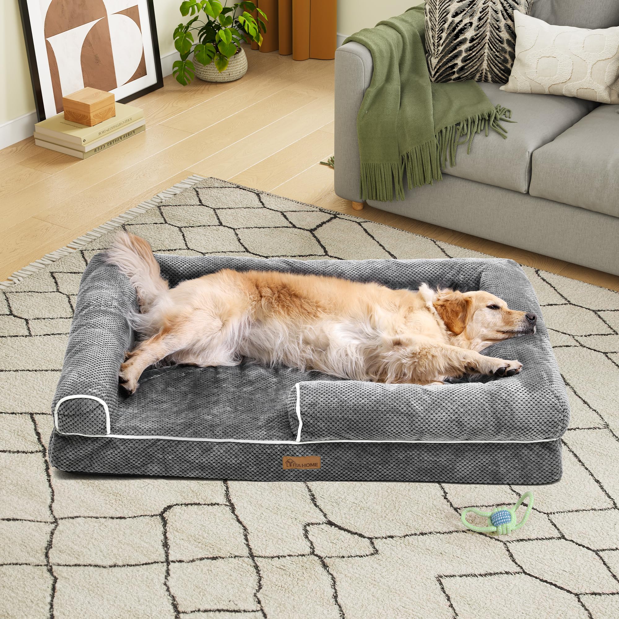 YITAHOME Divano letto per cani extra grande, copertura rimovibile e lavabile, letto per animali domestici, morbido e accogliente, per cani di taglia grande ed extra grande, 135x107x22cm, grigio