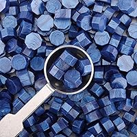 Vista 3 de Yoption 300 cuentas de cera de sellado azul brillante, cuentas de sello octágono vintage con 4 velas y 2 cucharas de fusión para sello de cera