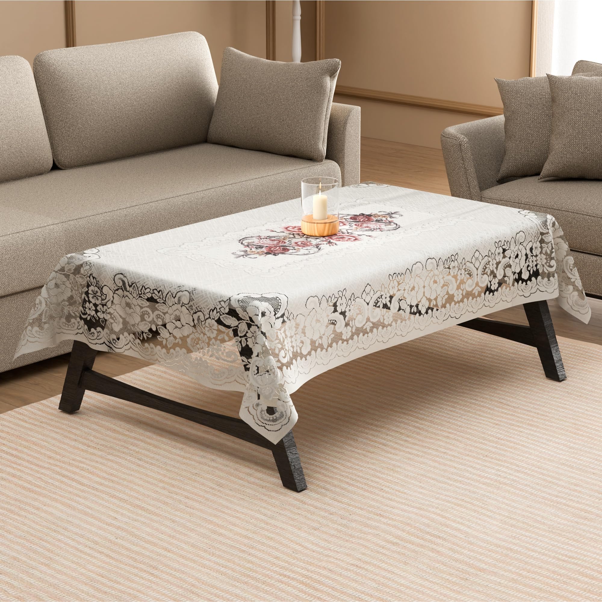 Kuber Industries 40x60 Inch Polyester Premium 4 Seater Table Cover Cloth | Dining Table Cover/Cloth for Party and Events | Glory Painting - Cream and Brown