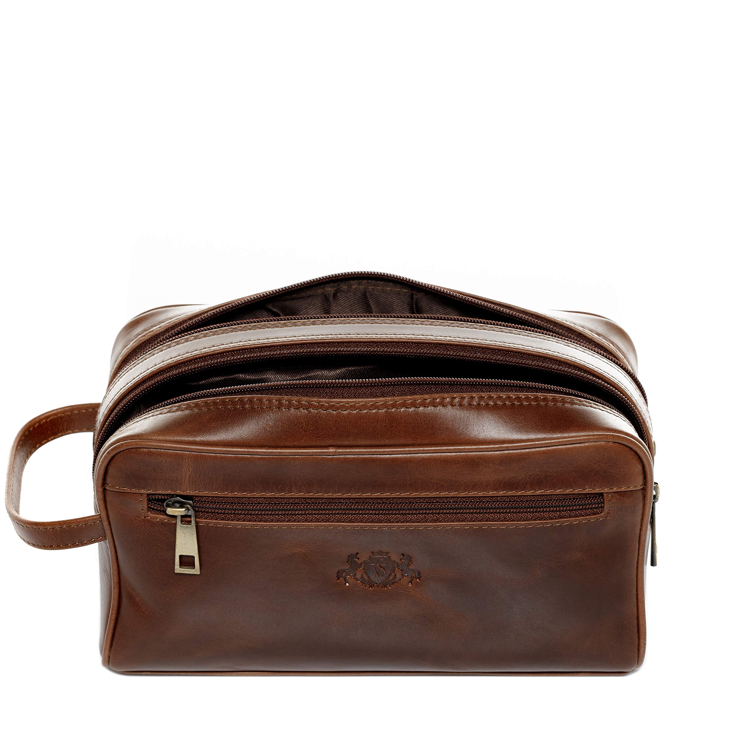 SID & VAIN Trousse de Toilette Cuir véritable GATWICK nécessaire de Voyage Grand pour Hommes Trousse de Maquillage Marron