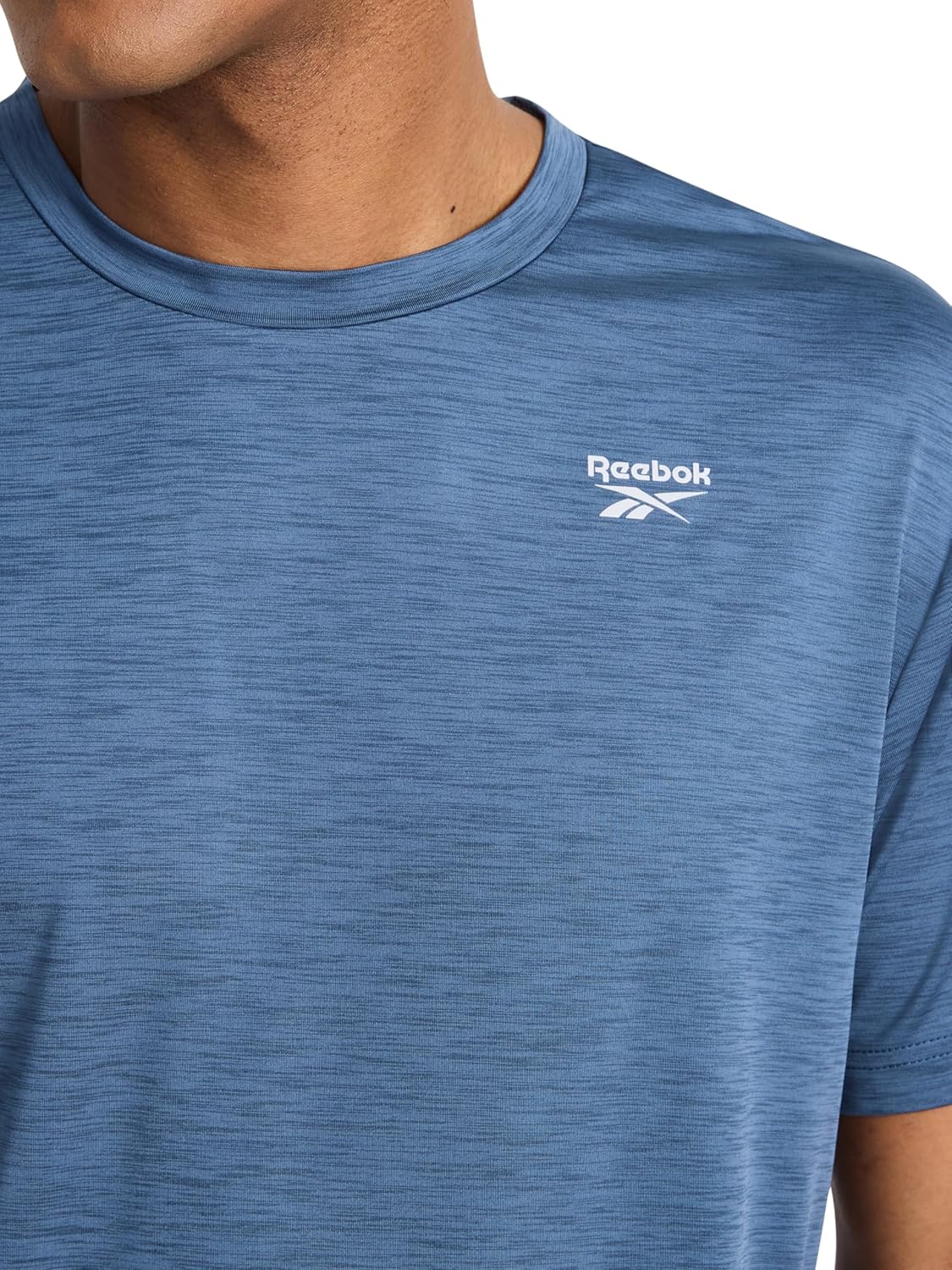 Reebok Mens Reflective Small Logo Crewneck T-Shirt, Standard Fit, Lightweight Cool Touch Jersey Fabric - Image 4