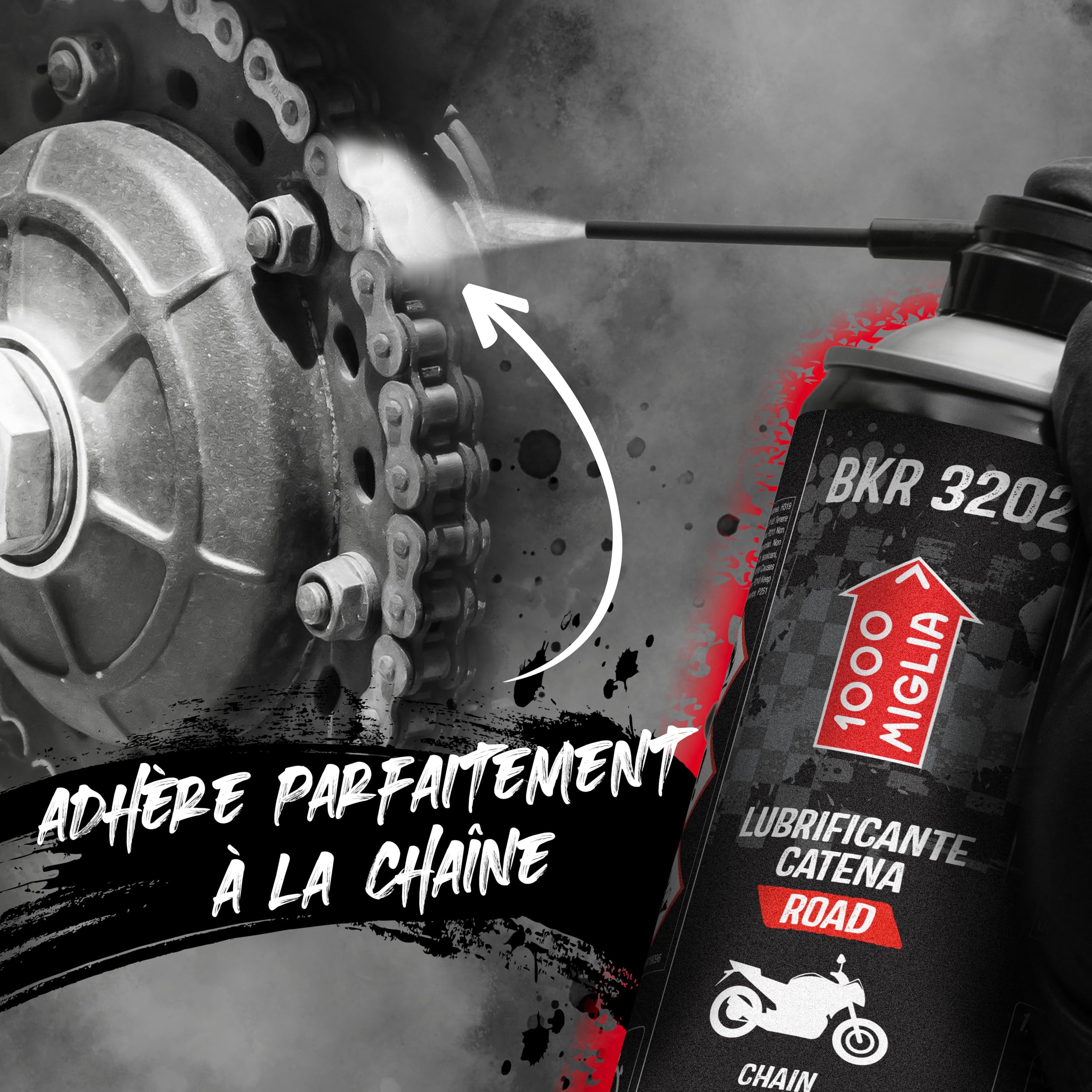 Errecom Clean&Lube Kit Chaîne Moto Road ; Comprend Dégraissant Chaîne Cylindre Haute Pression 500mL + Lubrifiant Chaîne Moto de Rue 500mL + Huggie System et Rallonge 90°+ Brosse + Gants