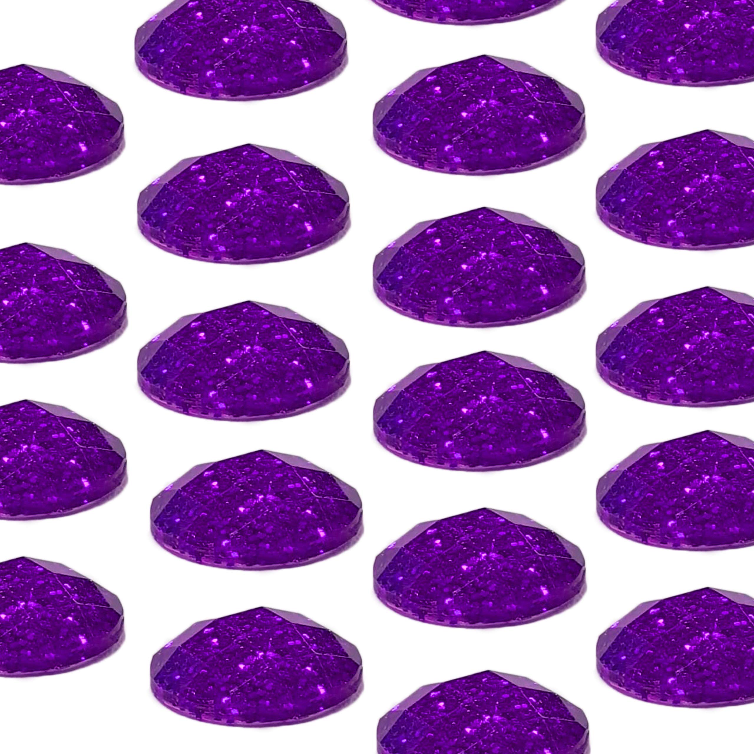 Pebble Eleven Purple 8Mm Round Glitter Gem Stickers – 3D Self Adhesive Flat Back Rhinestone Diamante Stickers, 35 Pieces (Purple)
