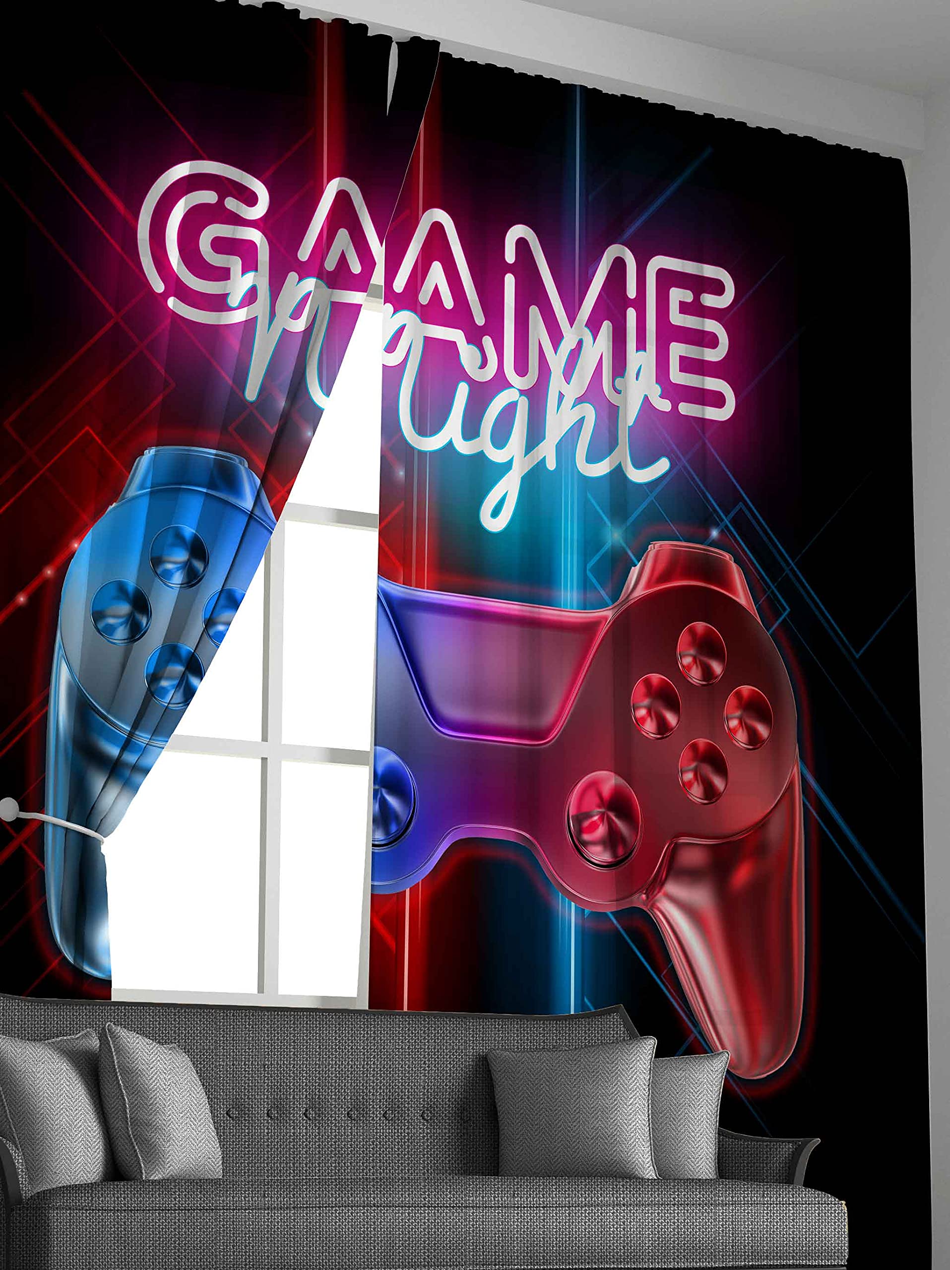 Loussiesd Boys Gamepad Curtains Gamer Window Drapes for Teens Kids Men Black Modern Video Game Controller Window Treatments Cool Blue Red Action Buttons Window Curtain Room Decor W66*L90 - Image 4