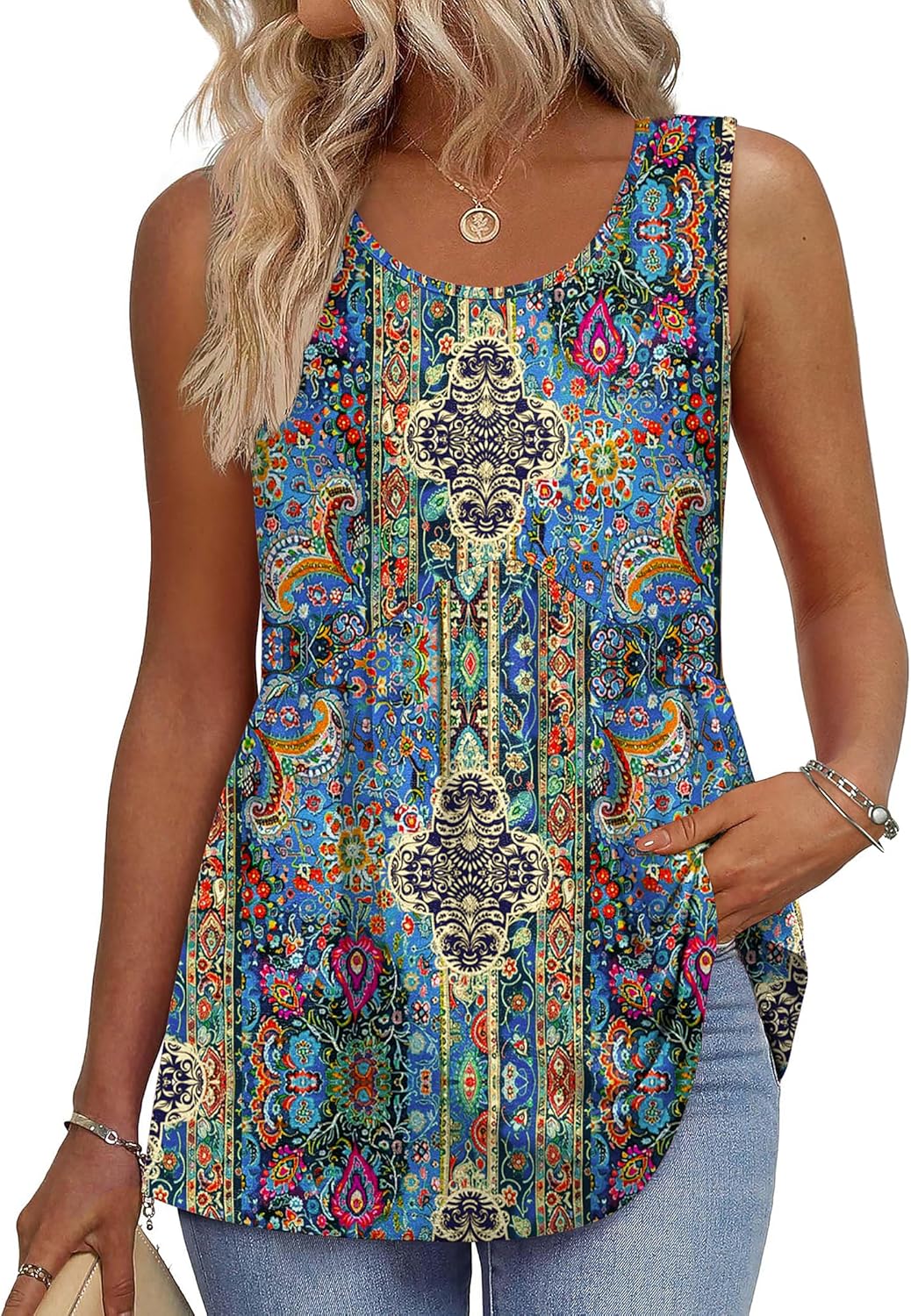 Zeagoo Womens Summer Tank Tops Sleeveless Babydoll Tops Loose Fit Tunic Blouses Crew Neck Flowy Shirts S-3XL