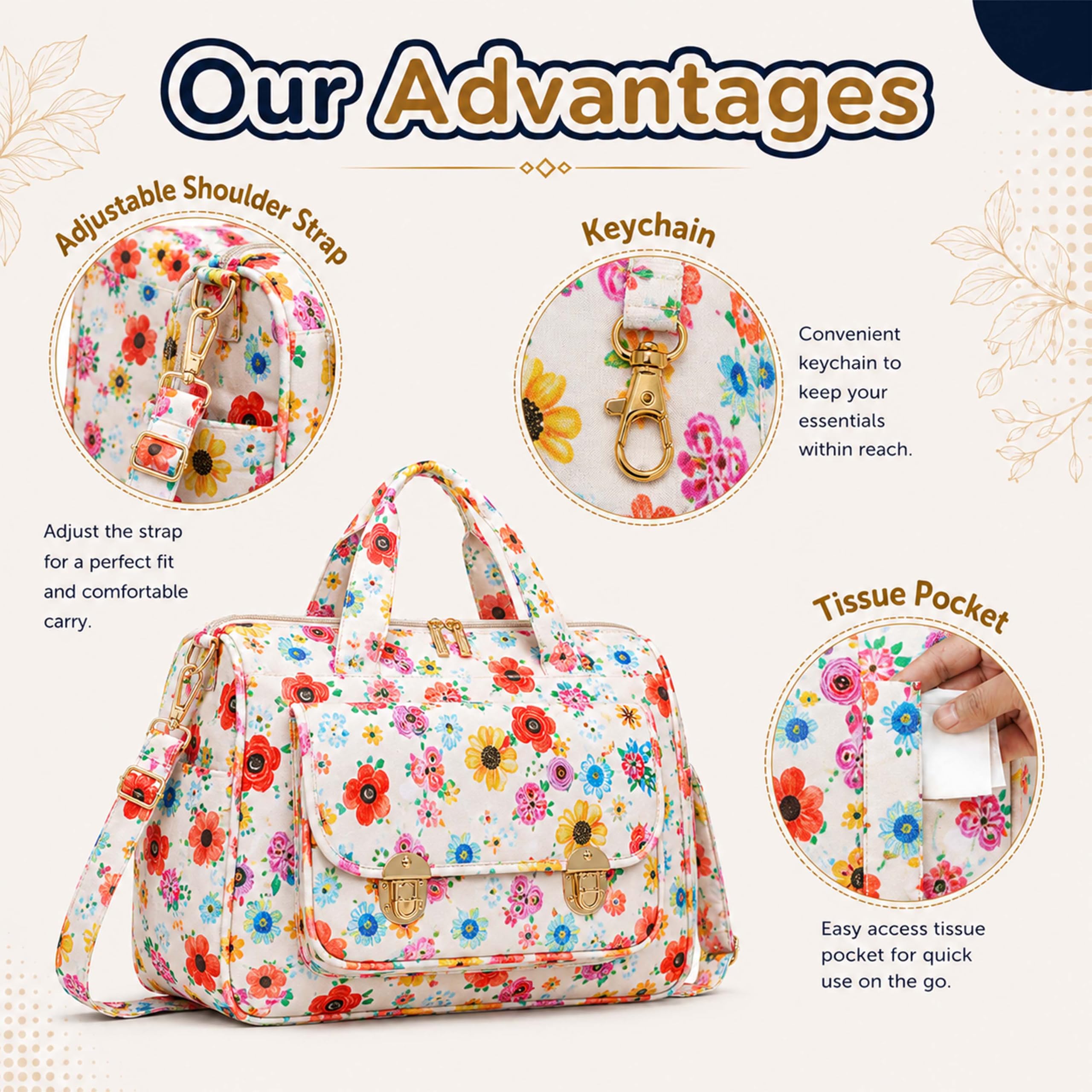 Motherly WOW Tote Diaper Bag for Mothers for Travel, Maternity Bag for Newborn Baby, Multiple Pocket Water Resistant Baby Bag (Garden Glam) 3