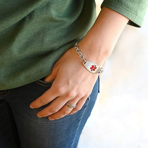 Miniatura 2 de Pulsera de alerta médica para mujer, identificación médica grabada personalizada, cadena de eslabones de acero de 0.236 in