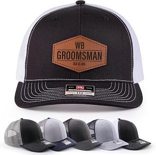 Custom Trucker Hats for Groomsmen Gifts with Leather Patch Personalized w/Name