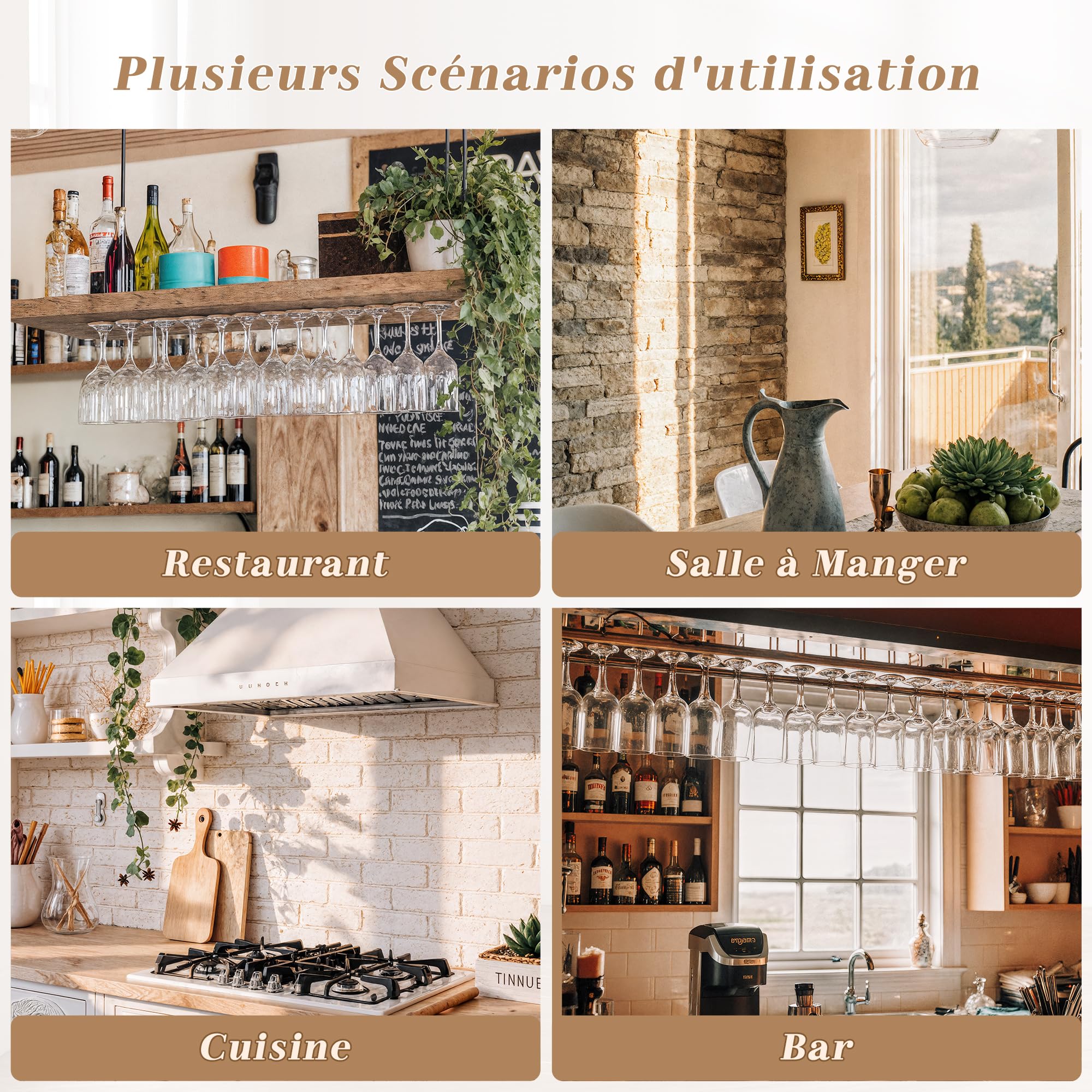 UEV Porte-Verre à Vin en Métal 140cm, Porte Bouteille Mural Industriel, Casier à Vin, avec Lumière LED de 15 Couleurs, Range Bouteille Vin, pour Salle à Manger, Cuisine, Bar (Or, 140x15x80cm)