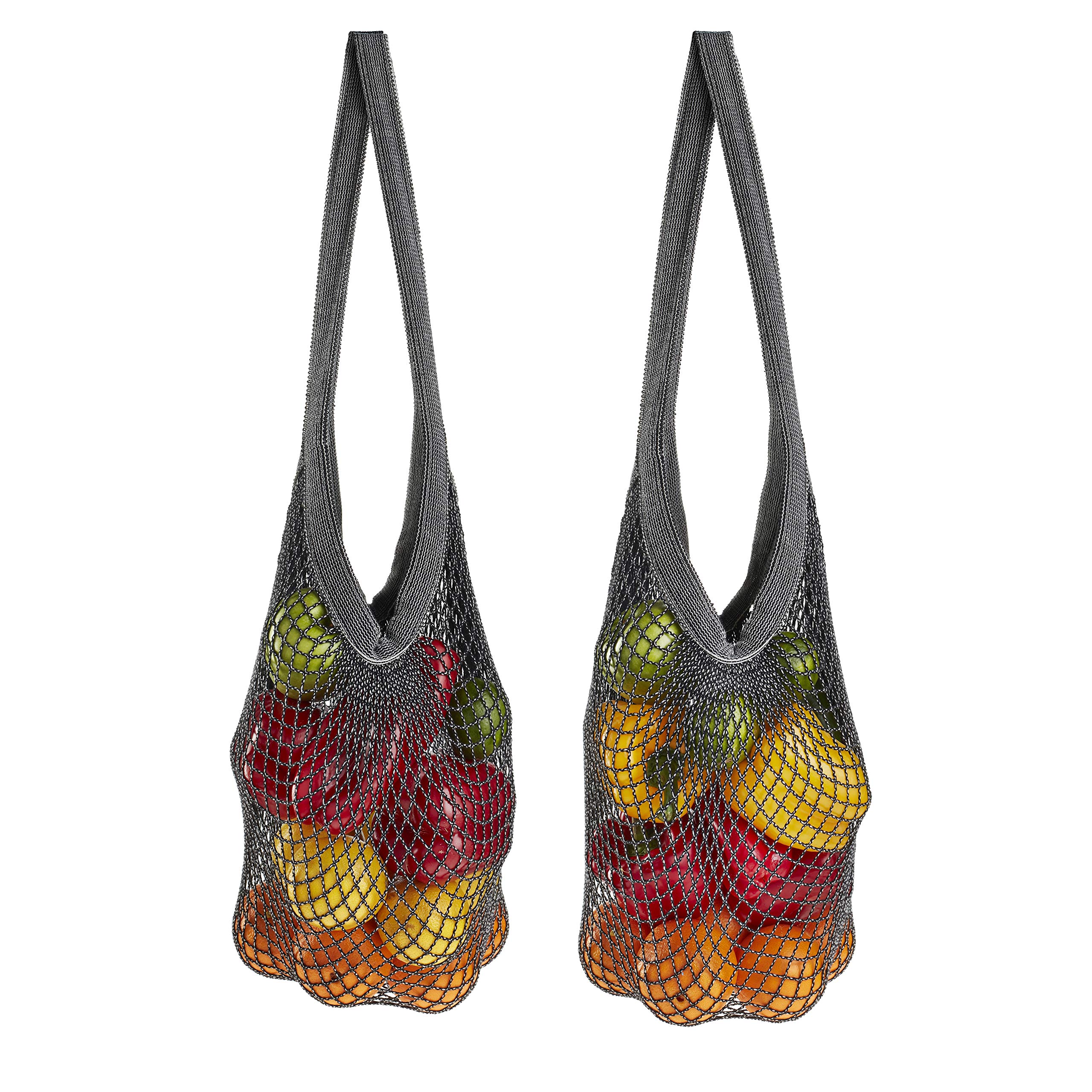 COLONY CO String Bags - Organic Cotton - Long Handles - Washable - Reusable Grocery Shopping Bag - Net Bag - Euro Bag - 4-Pack