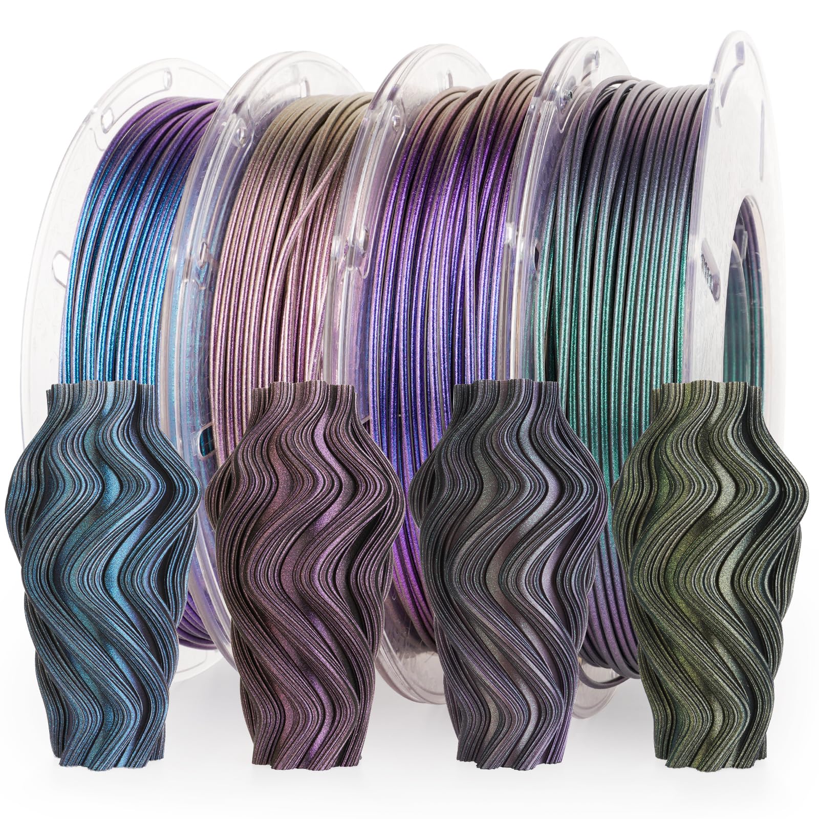 AMOLEN PLA 3D Printer Filament,PLA PrintingFilament Starry Sky Series Pla 1.75mm Bundle, Starry Sky Dark Purple/Green/Blue/Purple Red, 4x200g Pack